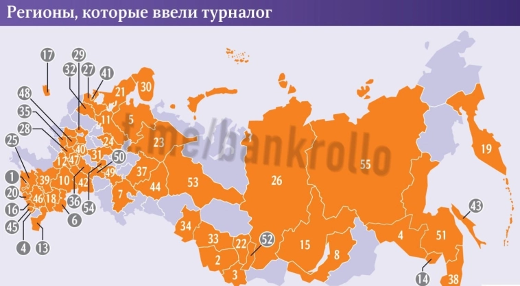 Регионы с турналогом.